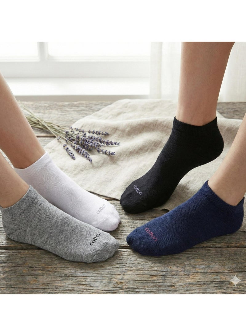 Cottonil Cotton Ankle Socks, 4 Pack, Grey White Black Navy, Casual Everyday Wear - Image 3